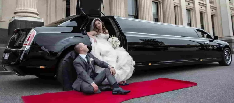 Luxury wedding limousine decorated for a special wedding day.